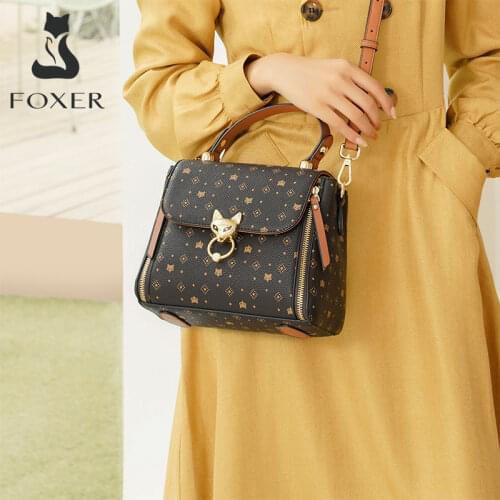 FOXER Monogram Fashion Handbag PVC Leather Women Casual Top Handle Purse Commute Lady Shoulder Bag Female Travel Crossbody Bag