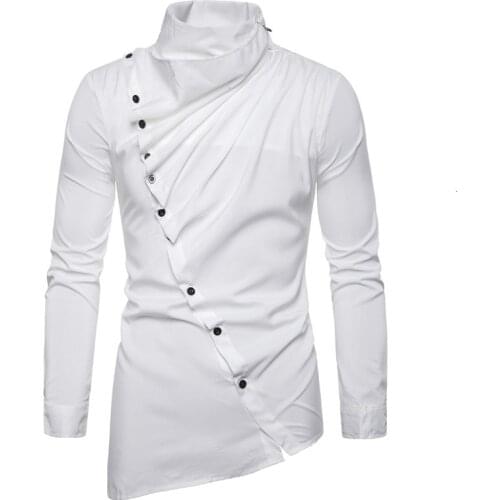Muslim-clothing 4 Color Shirt Saudi Arabia Top Muslim Dress Man Asymmetry Oblique Placket Heap Lead Long Sleeve Shirt Dc80