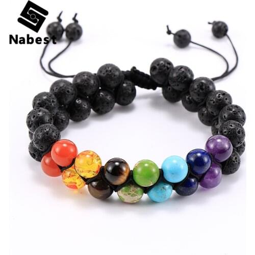 Men Women 8mm Natural Stone Beads Bracelet 7 Chakras Lava Tiger Eye Matte Onyx Stone Beaded Bracelets Yoga Buddha Jewelry Gifts