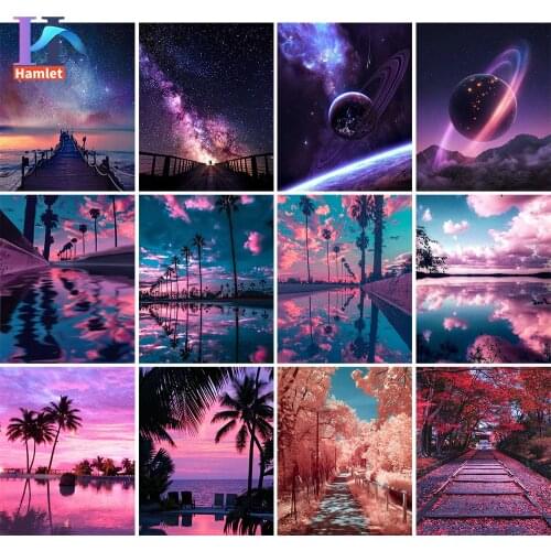 Oil Painting By Numbers DIY Purple Landscape On Canvas 60X75cm Paint By Numbers Planet Scenery Canvas Painting Kits Gift