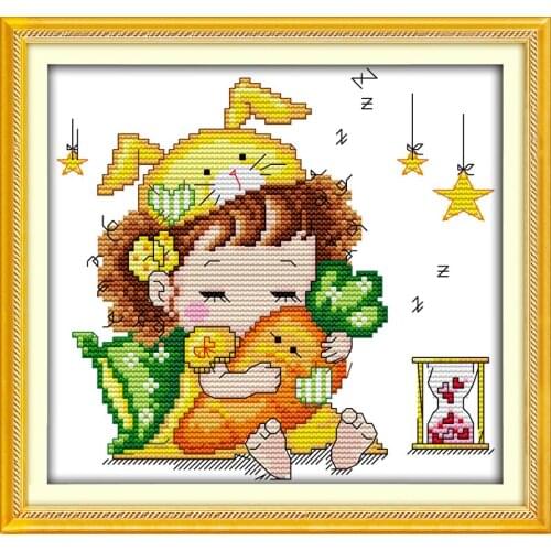 Rabbit girl cross stitch kit cartoon 14ct 11ct count print canvas stitches embroidery DIY handmade needlework plus