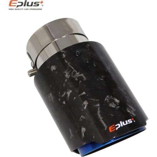 EPLUS Car Glossy Scattered Pattern Carbon Fiber Muffler Tip Exhaust System Pipe Mufflers Nozzle Universal Straight Stainless Blu