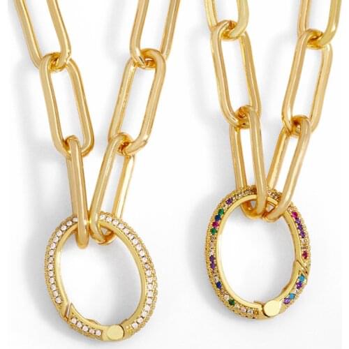 FLOLA Copper Cubic Zirconia Gold Chain Necklace Women Crystal Muticolor Oval Pendant Necklace Fashion Jewelry nkev91