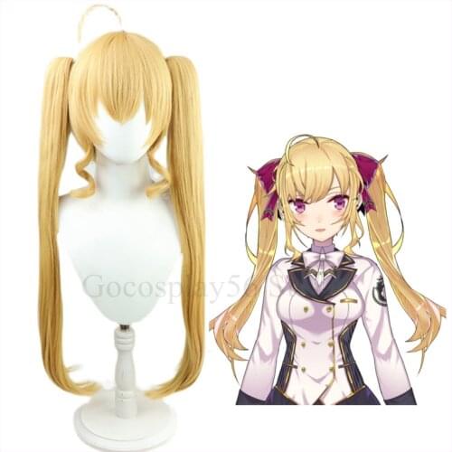 VTuber Takamiya Rion Wig Youtuber Girls Cosplay SEEDs Long Straight Twin Ponytails Blonde Golden Synthetic Hair Role Play