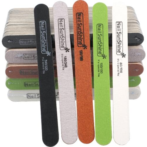 100pcs Strong Thick Wood Nail File Multi Grit Wooden Sandpaper Nails File For Manicure Buffing Straight lime a ongle Nail Tools