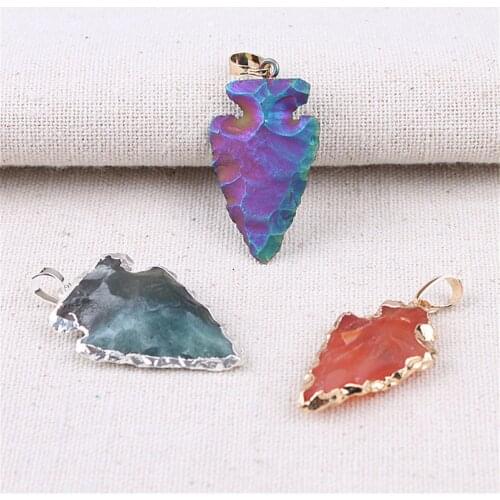 Obsidian Arrow Pendant plating Crystal Natural Stone Pendant Necklace Arrow Healing Crystal Necklace For Women