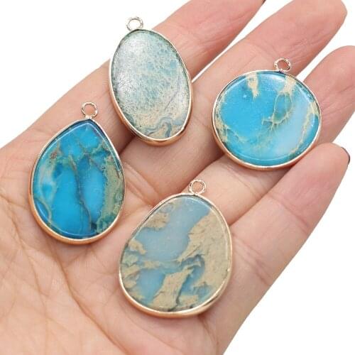 1pcs Natural Stone Blue Ocean Ore Charms Pendants for Necklace Earring Bracelet Accessories Jewelry Making for Women Gift
