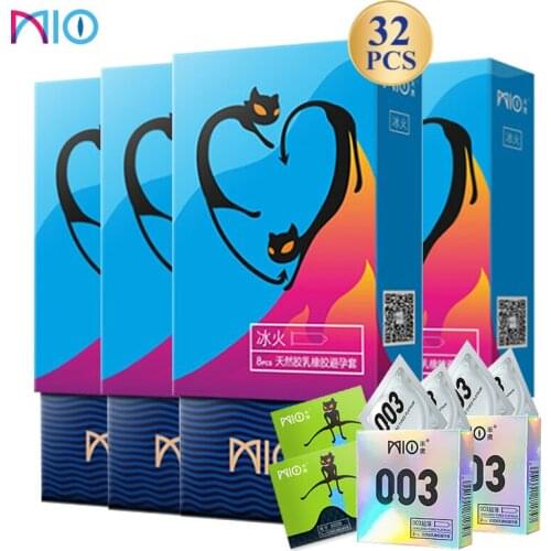 MIO Ice Fire Condoms for Men Natural Latex Condoms Extra Lubricanting Penis Sleeve Adult Intimate Products Sex Toys For Couple