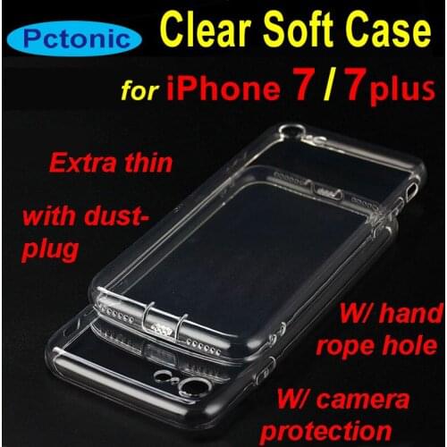 PCTONIC Transparent Clear Gold Soft Silica TPU case with wrist rope hole anti-drop anti-slip for iphone 7 7 plus back cover