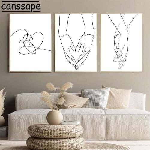 Blank And White Poster Minimalist Wall Art Canvas Painting Love Prints Hold Hands Line Art Picture Nordic Living Room Decoration