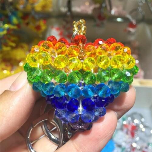 Rainbow Heart Keychain Austrian Crystal Colorful Hand Made Key Ring Gift For Women Girls Bag Pendant Charms Key Chains As Gift