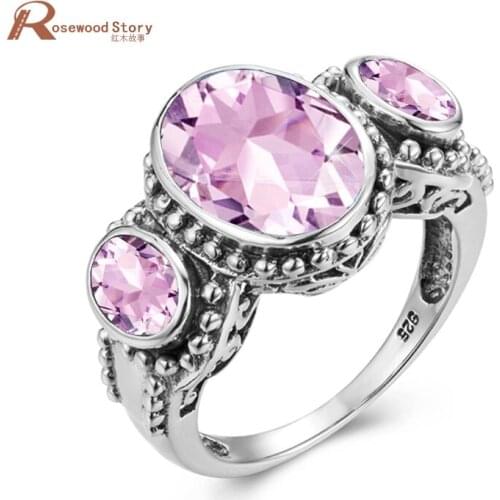 Pink Crystal Ring Women Silver 925 Gemstone Rings Oval Female Jewellery Platinum Cute Fine Anillos Gift For Girl Direct Selling