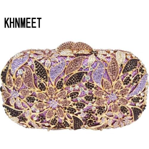 Purple Flower Clutch Bag Women Designer Evening Bag Ladies Party Purse Party Diamond pochette Crystal wallet Day Clutches