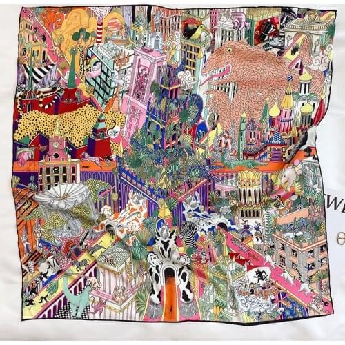 KOI LEAPING new Retro Zoo pattern fashion Hand stitch twill silk 90 large square scarf decorative silk scarf shawl gift
