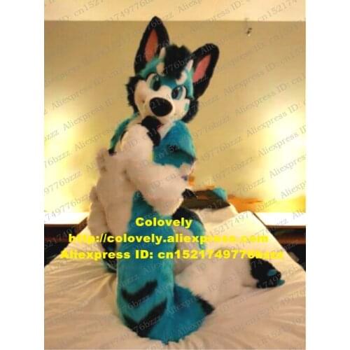 Blue Long Fur Furry Husky Dog Fox Wolf Fursuit Mascot Costume Adult Cartoon Character Meeting Welcome Beauty Parlor zz7579