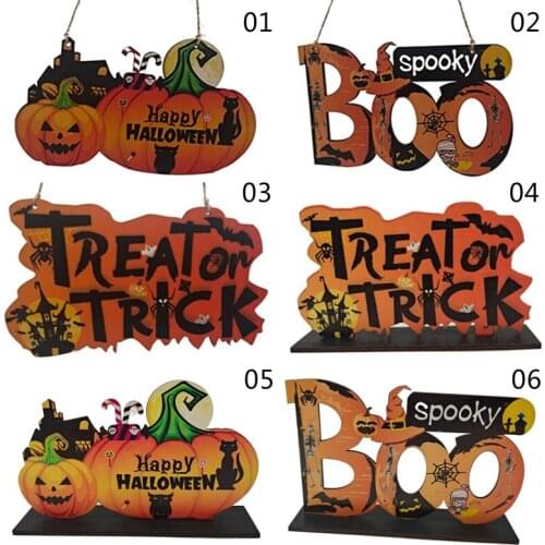 Pumpkin Ornaments Ghost Pattern Letters Craft Multi-color Wooden Craft 2021 NEW Halloween Crafts Decor for Home