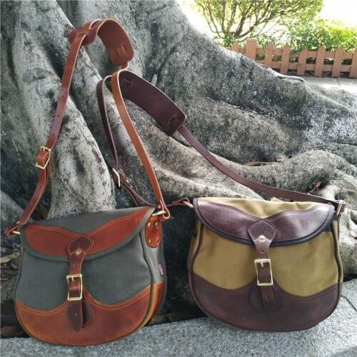 Waxed Canvas Shoulder Bag Vintage Vegetable Tanned Leather Crossbody Small Bag Messenger Bag Mobile Phone Bag Retro Fashion