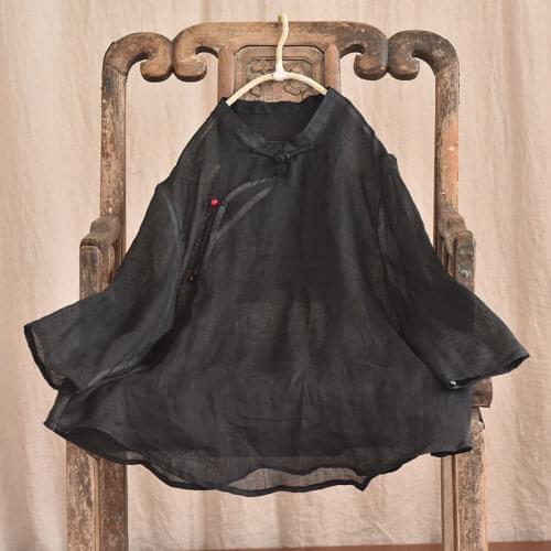 Women Summer Thin Ramie Blouse Shirt Tops Ladies Chinese Style Button Retro Ramie Shirts Female Vintage Blouse