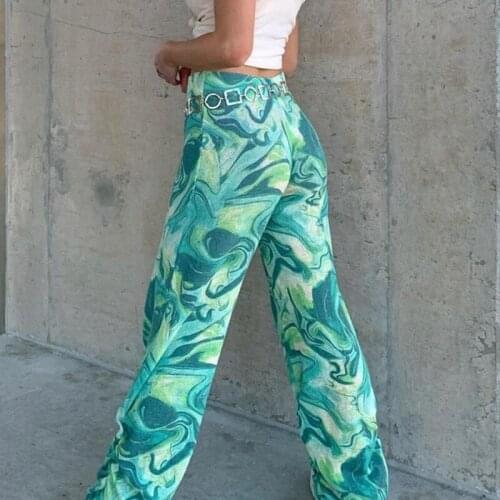 Women High Waist Stacked Wide Leg Pants Abstract Tie-Dye Print Ruched Sweatpants