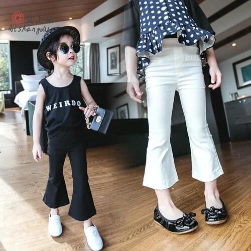 2-7 Years Toddler Baby Ankle -Length Flare Pants Kids Solid Cotton Clothing For Girls Elastic Trousers Black White Leggings
