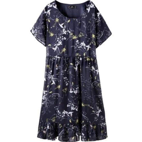 Plus Size 10XL 9XL 8XL 4XL Women Short Sleeve Summer Dress Femme Print Chiffon Office Lady Work Wear Dresses For Mujer