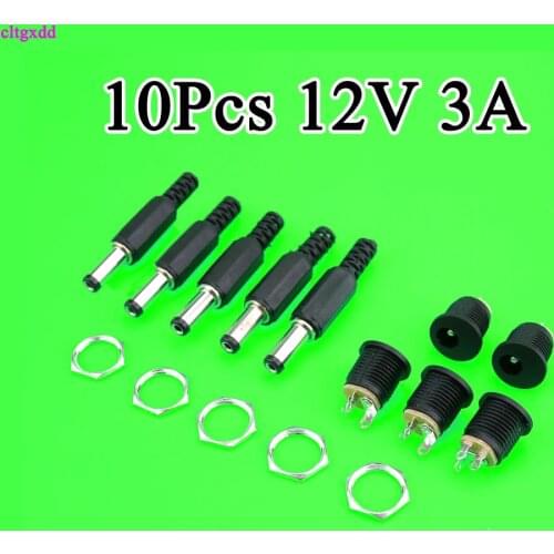 10pcs 12V 3A Plastic Male Plugs + Female Socket Panel Mount Jack DC Power Connector Electrical Supplies