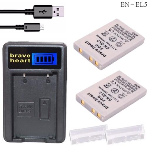 2 x rechargeable ENEL5 camera batteries + charger EN-EL5 EN EL5 bateria for Nikon Coolpix P5000 P500 P510 P520 7900 5900 5200