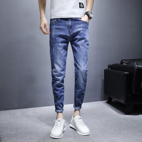 2021High Quality Jeans Casual Slim paint point Jeans Mens Straight Pencil Pants Fashion Mens Street Tight Mens Denim Trousers