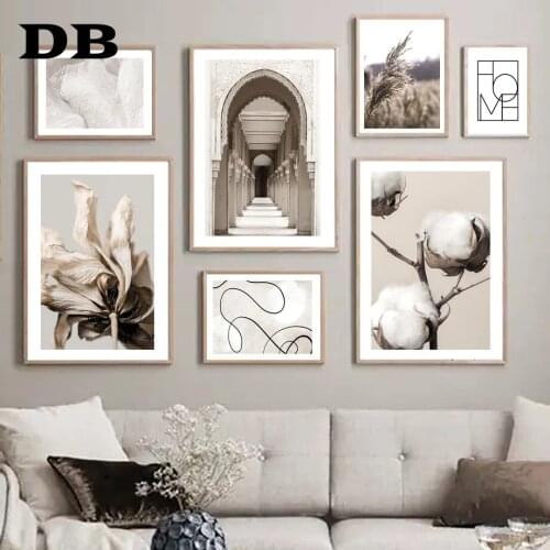 Abstract Line Reed Grass Cotton Flower Arch Nordic Poster Wall Art Prints Canvas Painting Decoration Pictures For Living Room