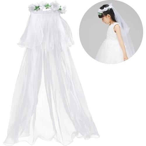 White Flower Girl Bridal Veils Two Layers White Wedding Flowers Garland Veils Hairband Hair Wreath Veil for Wedding Accessories