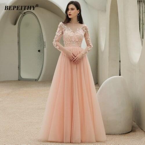 BEPEITHY Coral Long Evening Maxi Dress With 3D Flower New Custom Made Full Sleeves Prom Gown Party For Black Girls 2020 Vestidos