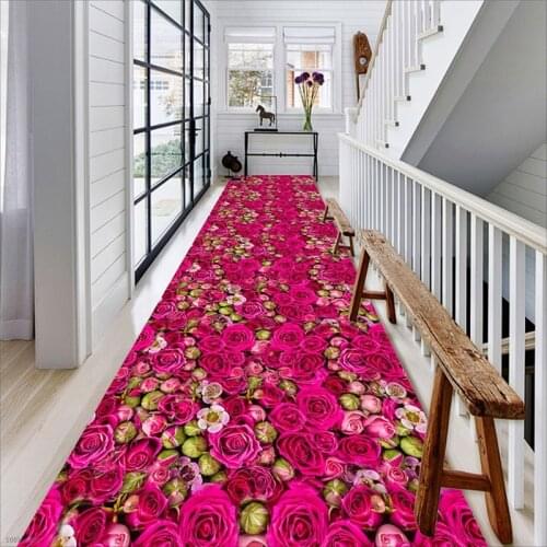 Flowered Large 3D Carpet Living Room Modern Red Runner Rug Hallway Floral Carpet Pink Stair Corridor Mat Non-Slip Wedding Decor
