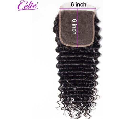 Celie Hair 6x6 Lace Closure Brazilian Deep Wave Closure Pre Plucked Remy Swiss Lace Human Hair Closure Bleached Knots 10-20 inch