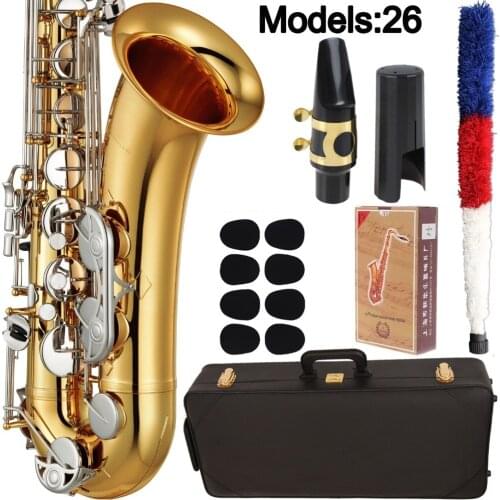 DeXin Tenor Saxophone 26 Gold Lacquer Nickel-plated Keys Sax Tenor Mouthpiece Ligature Reeds Neck Musical Instrument Accessories