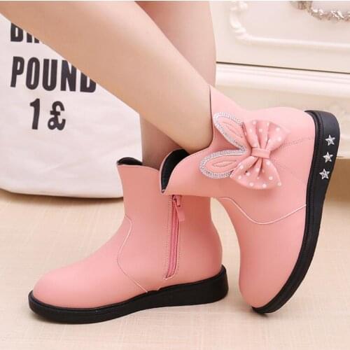Childrens Shoes Girls Boots Autumn and Winter 2019 New Princess Boots Bow Plus Velvet Warm Cotton Kids Snow Boots Girls Shoes