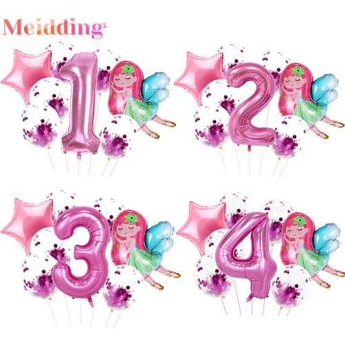 First Birthday Girl Party Fairy Balloons set Kids 1 2 3 4 5 6 7 8 9 Years Number Balloons Birthday Decorations Party Supplies
