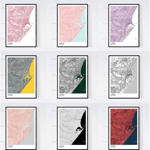 Durban, South Africa Map Nordic Retro Minimalism Painting Posters and Prints on Canvas Hd Wall Art Modular Pictures Home Decor
