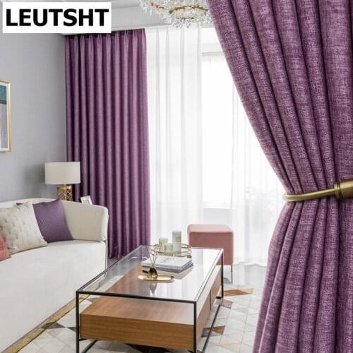 Purple Linen 80% High Shading Blackout Curtains for Living Room Bedroom Kitchen Curtains for Window Cloth Curtains