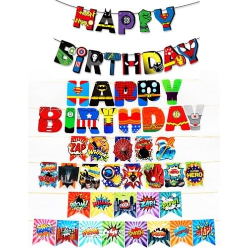 Super Hero Happy Birthday Banner Paper Bunting Garland For Kids Baby Shower Birthday Party Decorations Baby Boy