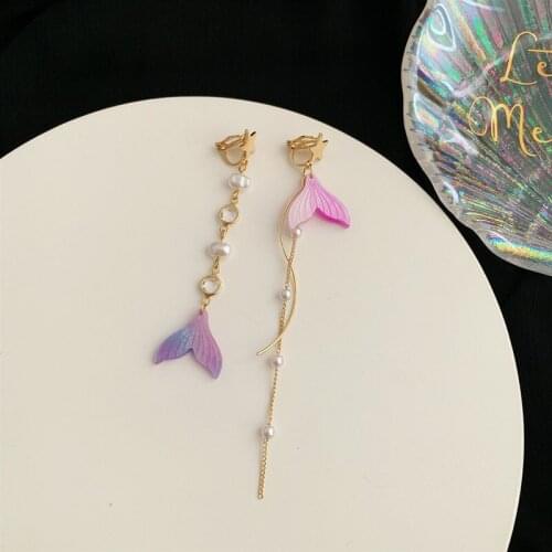 GorGor Dangle Earrings Women Fashion Statement Mermaid Tail Five-pointed Star Glass Ball Candy Color Creative Jewelry EZ-883