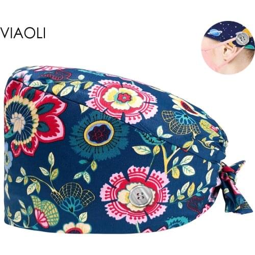 Unisex Surgical Caps Operating Room Doctor Caps Nurse Hats Pet Veterinary Working Hat with Buttons Hospital Clinic Nursing Hats