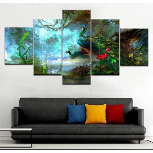 Canvas Painting Modern Wall Art home Decoration 5 Panel animal Colorful Peacock Frames Modular Pictures Landscape Oil Paintings
