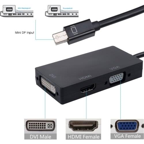 Kebidu 3 In 1 Mini DP To HDMI-compatible DVI VGA Cable Adapter Mini Display Port Thunderbolt Converter For MacBook Air Pro