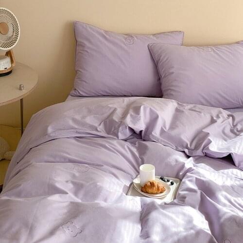 Cream Color Bedding Set Pure Cotton Washed Cotton Duvet Cover Four-piece Set Ins Wind High-end Pure Color Simple Bedding Set