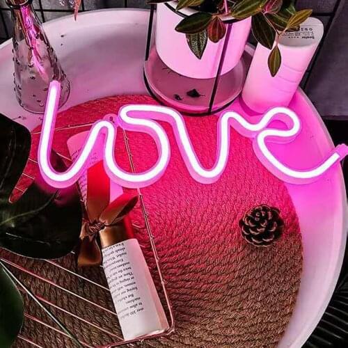 Creative LED Night Light LOVE Shape Neon Lamp Sign Home Bedroom Wedding Party Decor Valentine' Day Anniversary Gift USB Charging