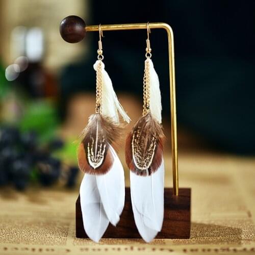 Summer Boho White Feather Ladies Earrings Oorbellen Handmade Vintage Pink Tassel Fringe Drop Earrings For Women