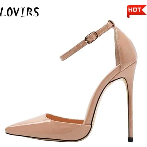 Lovirs Womens High Thin Heel Pointed Toe Patent leather Ankle Strap Stiletto Pumps Wedding Party Office&Career Basic Shoes 4-15
