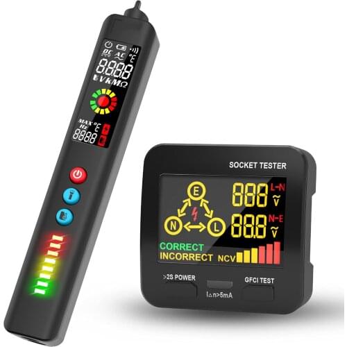 Upgraded Voltage Detector & Socket Tester Kit, 3-in-1 Voltage Tester Pen and EBTN LCD 3 Results Display Outlet Tester
