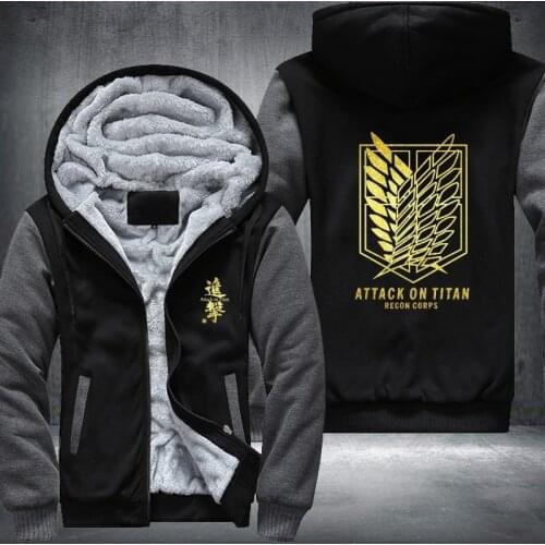 USA size Attack on Titan Survey Legion Mens Womens Printing Pattern Coat Zipper Hoodie Winter Fleece Thicken Jacket