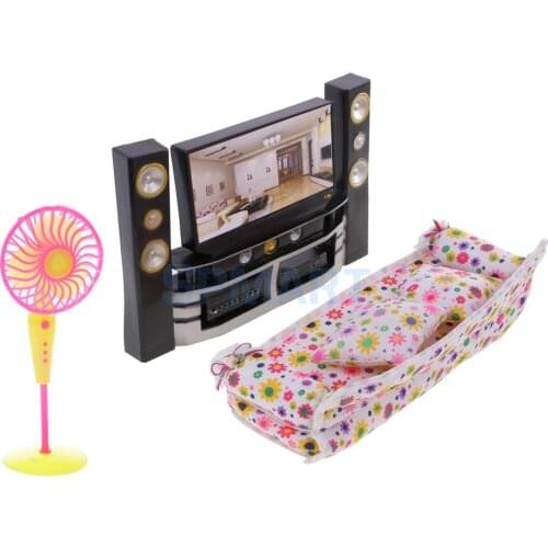 1/6 Scale Dollhouse Living Room Furniture Kit TV Theatre Set-TV Sofa Fan Kit for Living Room Bedroom Decor Model Toys